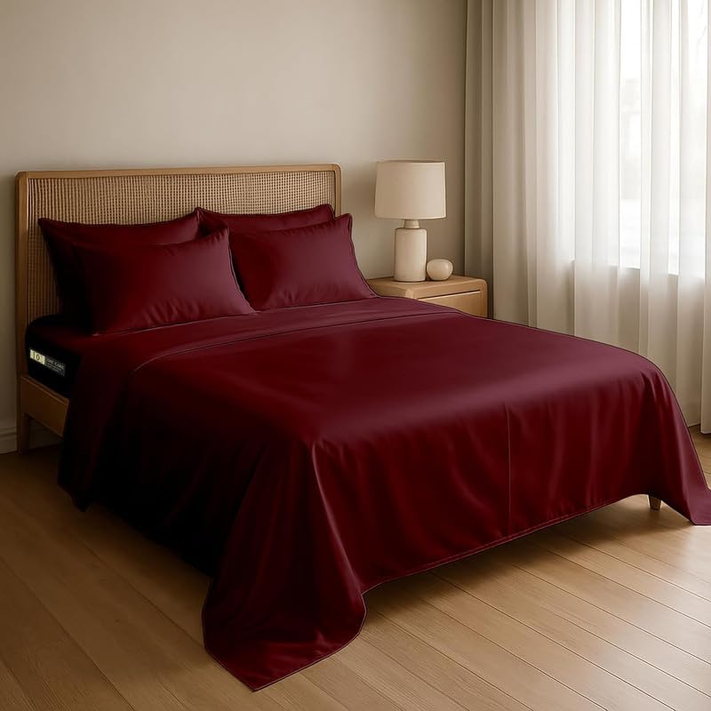 Image of Day Care-Luxury Satin Flat King Size (92x106 Inchs) Bedsheet|Ultra Soft Silky Smooth Touch|Breathable, Lightweight & Skin Friendly|Wrinkle Resistant|Royal Wine
