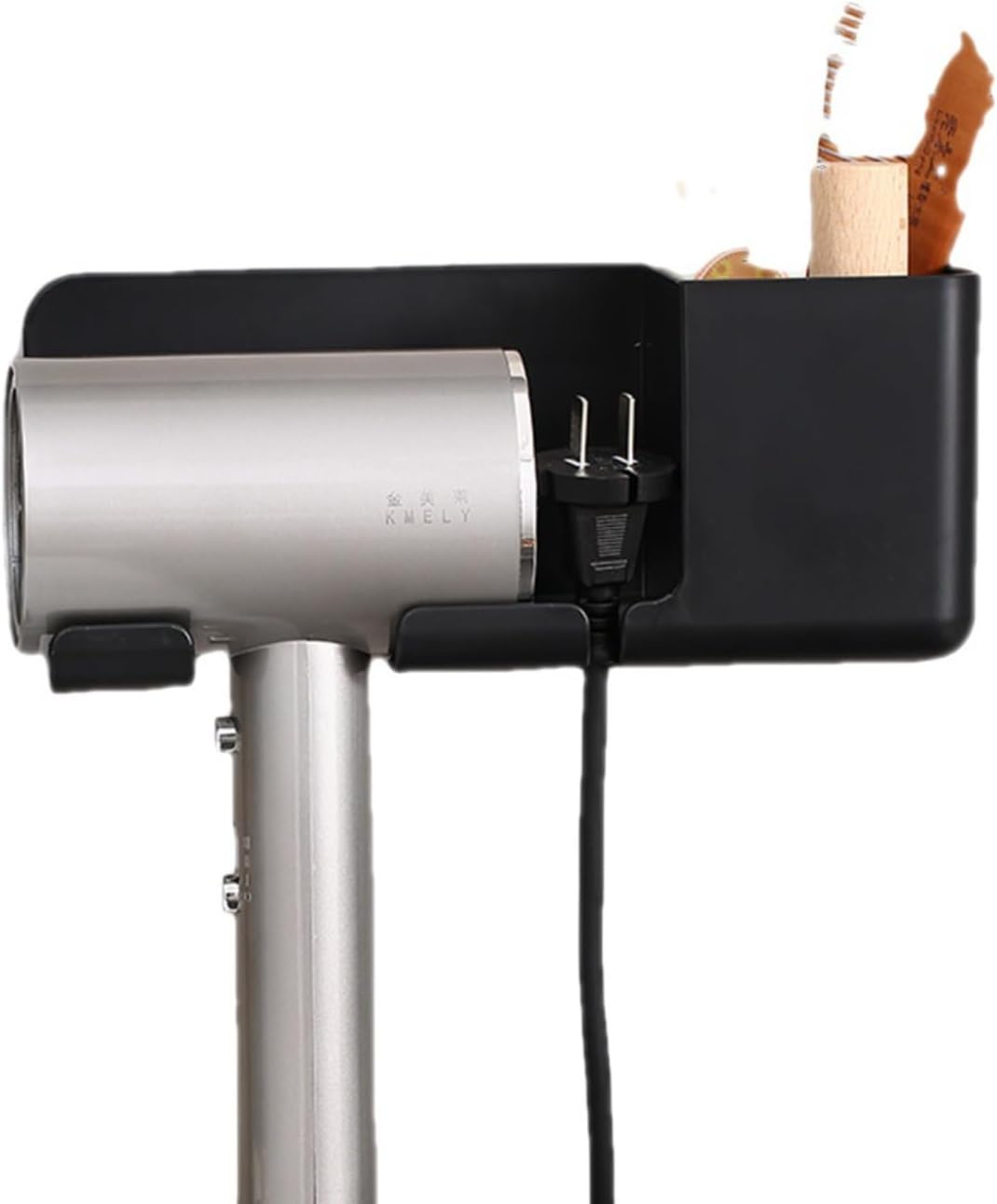 KJOET 粘着ヘアドライヤーラック 高耐久 ヘアドライヤーホルダー 収納ボックス付き (ブラック)