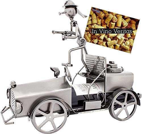 BRUBAKER Wine Bottle Holder - Firefighter on Fire Engine - Table Top Metal Sculpture - Greeting Card