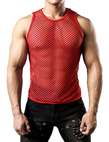 Image of JOGAL Men's Mesh Fishnet Fitted Sleeveless Muscle Top
