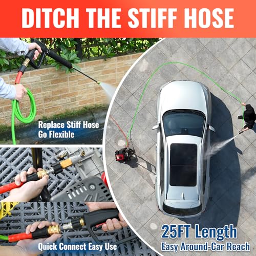 Image of YAMATIC Flexible Pressure Washer Hose 25 FT 1 /4 inch, M22-14mm Females