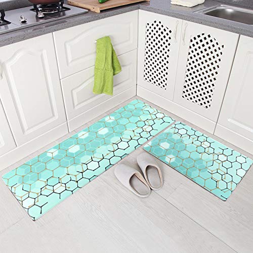 Kitchen Rug Set,LEEVAN Kitchen Floor Mats 2 Piece PVC Leather Anti Fatigue Comfort