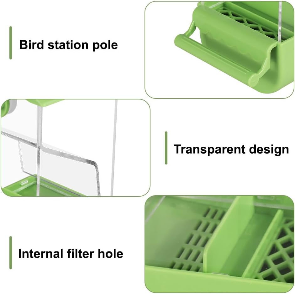 Automatic Bird Feeder with Perch, No Mess Transparent Parrot Food Dispenser for Small Medium Birds Parrots, Finches, Lovebirds, Canaries