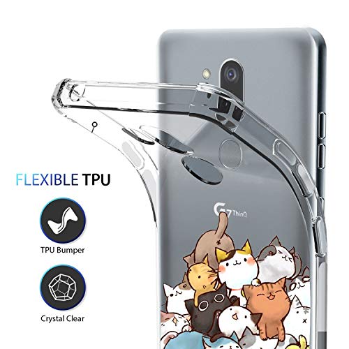 Kiomy Case For Lg G7 Thinq For Girls Boy Clear With Cute Cat Design Shockproof Bumper Protective Lovely Funny Kitty Cell Phone Back Cover Flexible Slim Fit Soft Rubber Kitten Skin For Lg G7 Kids Women #TOP2
