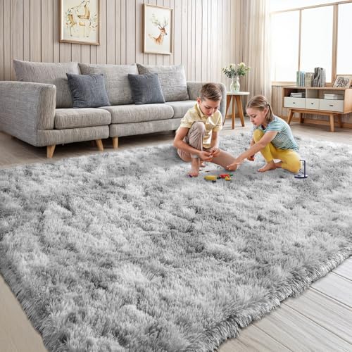 Area Rugs for Bedroom Living Room, 4x6 Soft Large Fluffy Fuzzy Shag Plush Furry Carpet, Soft Indoor Floor Mat for Kids Nursery Home Dorm Office Decor Aesthetic, Tie Dyed Grey