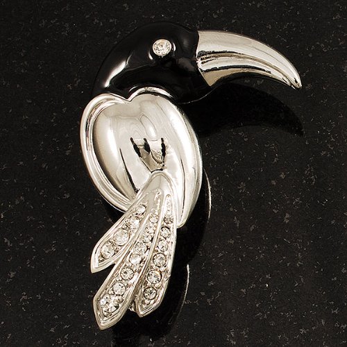 Avalaya Rhodium Plated Crystal Parrot Brooch #TOP5