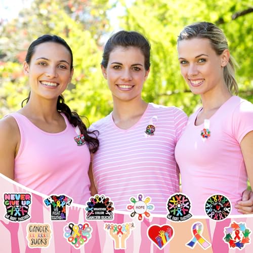 Image of Landical 12 /36 /60 /84 Pcs Cancer Awareness Pins Ribbon Lapel Pin Breast Cancer Awareness Pin for Hat Backpack Cloth Women Gift
