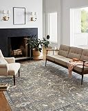 Loloi Chris Loves Julia Rosemarie 2'-7" x 8'-0" Runner Rug in Sand/Lagoon - Classic No-Shed Area Rug, Soft Living Room Rug, Antique Inspired Modern Rug for Living Area, Bedroom, Dining Room