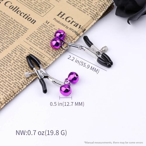 2Pcs Nipple Clamps BDSM Nipple Toys, Adjustable Metal Nipple Clips, Non-Piercing Nipple Rings Stainless Steel Clamp with Purple Bells, Breast Flirting Stimulation Adult Sex Toy for Women Couples - Image 3
