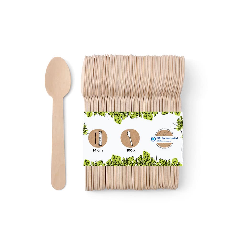 BIOZOYG Cucchiaio da tavola usa e getta ecologico in legno 14 cm 100 pezzi biodegradabili compostabili