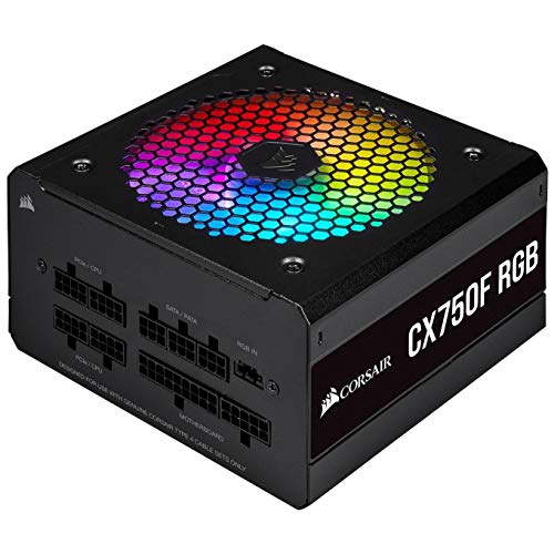 Corsair CX750F RGB, 80 PLUS Bronze Alimentation ATX entièrement modulaire (certifié 80 PLUS Bronze, optimisé pour les condensateurs japonais 105 °C, boîtier compact 140 mm de longueur) Noir