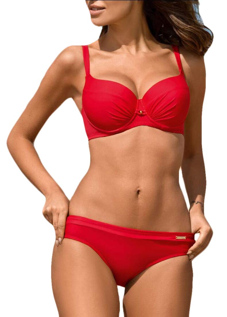 Gocgt Women's Swimwear Bikini Bandeau Bathing Suits 2 Piece Swimsuits Red M