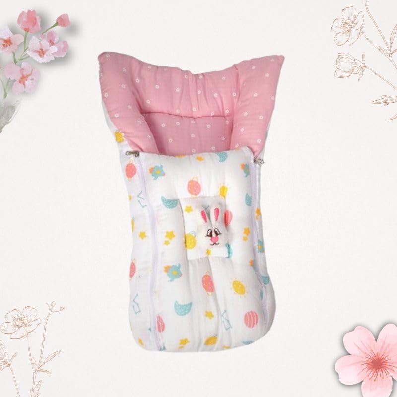 Image of VoiDrop 100% Muslin Baby Sleeping Bag 3 in1 Comfortable for Baby Carry Bag 0-6 Month Sleeping Bag (Pink)
