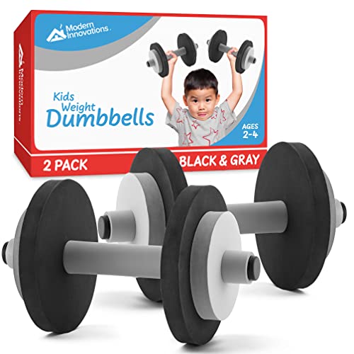 Image of Modern Innovations Kids Weight Set (2 Pack) Toy Dumbbells, Baby Dumbbell Workout Weights, Fun Fitness and Exercise Equipment for Toddlers - Black & Gray…