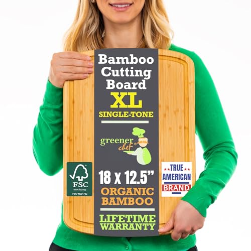 GREENER CHEF 18 Inch Extra Large Bamboo Cutting Board with Lifetime Replacements - Organic Wooden Butcher Block, XL Chopping Board for Kitchen, Meat, Vegetables, and Food Prep