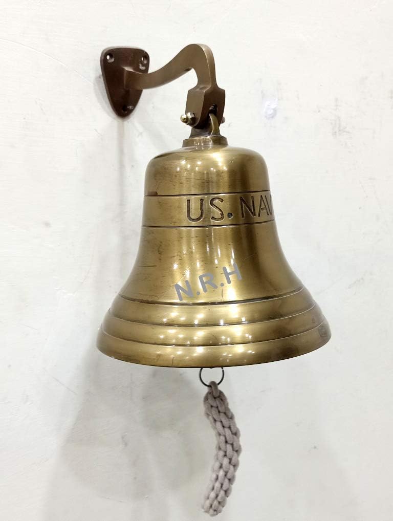 Nautical Antique Brass Ship Bell Decorative Wall Bell with U.S Navy Home Bell Maritime Boat Gifts