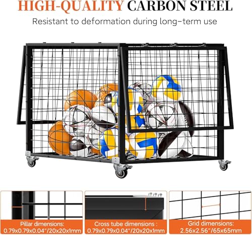 Homelio Rollender Sportball-Aufbewahrungswagen mit doppeltem Deckel, abschließbares Ballregal mit Rädern für Fitnessstudios, Schulen, Clubs, Indoor- und Outdoor-Basketballaufbewahrung