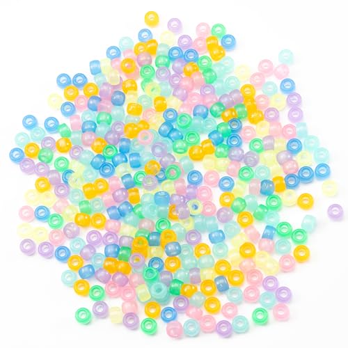 image for Gxueshan 1000 Pcs Acrylic 9 Color Pony Beads 6x9mm Bulk Glow in The Da