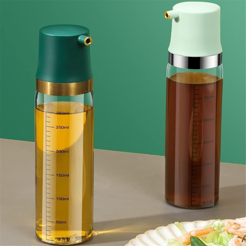 Glass Oil Bottle Dispenser with Dust Cover Vinegar Soy Sauce Cooking Wine Container Oil Control Kitchen (Color : Green, Size : 23.3cm)