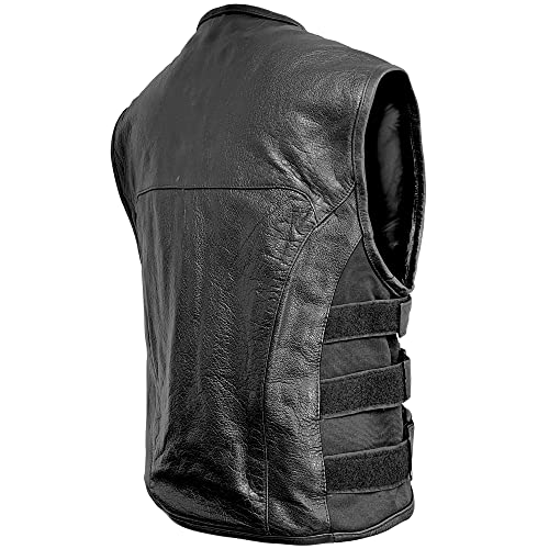 Xelement B95080 Black Leather Motorcycle Vest for Men - Advanced Triple Adjustable Sides Strap (3X-Large)