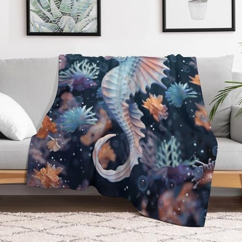 Couverture en flanelle version verticale imprimé hippocampe