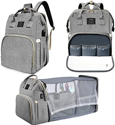 Fandiar Diaper Bag with Changing Station, Diaper Bags for Baby Girl Boy Multi-Function Travel Portable Bassinet Backpack Mommy Bag, Large Capacity, Water Resistant and Stylish