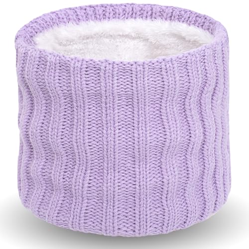 Wandx Kids Winter Fleece Neck Warmer Gaiter Children Cold Weather Face Cover Knitted Wide Stripes Ski Mask for Boys Girls (Light Purple One Size)