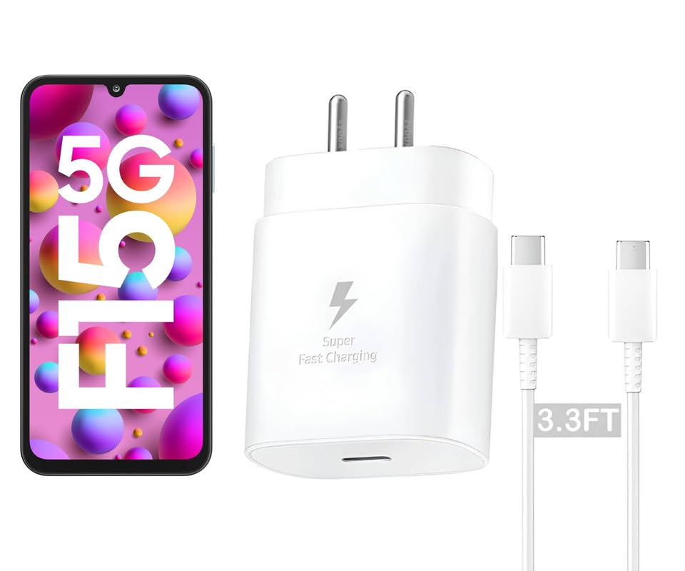 Image of Samsung 25W Type C Charger for Galaxy F15 5G | USB C to C Port Super Fast Charging Adapter for Galaxy Tab S9 Ultra /S9 Fe /S9 plus /S9 /A9 /A9 Plus /S8, 25 w Quick Mobile Phone Adaptor USB-C Device, White