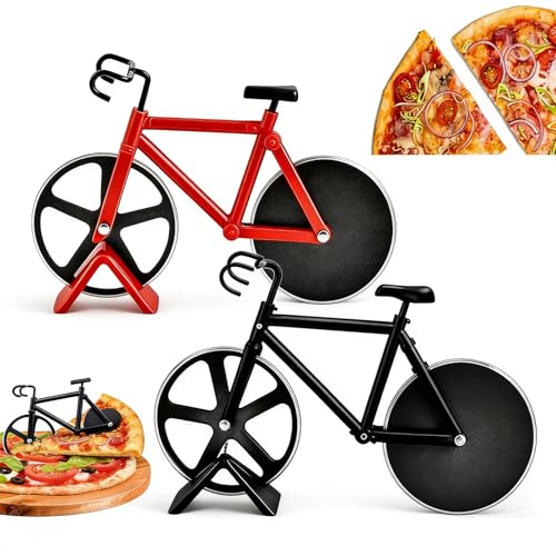 Fahrrad Pizzaschneider 2er Set Innovatives Design Mit Zwei Schneidrädern Praktische Pizza-Schneidehilfe Für Partys Und Alltag Robuste Ausführung In Schwarz Und Rot