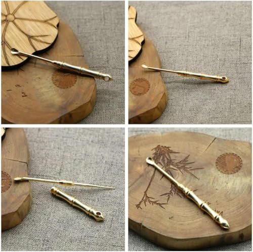 Image of 3 PCS Multifunctional Ear Spoon Toothpick Tool with Keychain| Folding Type Ear Wax Removal Tool|Double-use Copper Ear Keychain| Brass Ear Picks|Ear Digging|Old-Fashioned Pure Copper Combination Integrated Toothpicks for Picnic Camping Traveling (B)