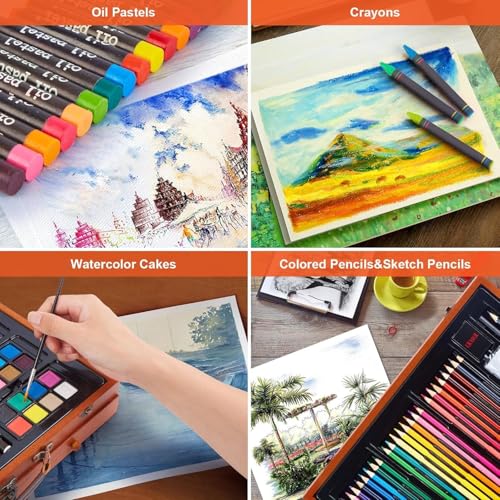 Image of Brand Conquer Art Supplies Set with Carry Case - Drawing & Painting Kit for Boys & Girls | Includes Markers, Crayons, Oil Pastels, Watercolors, Colored Pencils | Gift for Kids