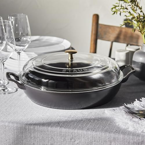 STAUB Cast Iron Braiser with Glass Lid, Dutch Oven, 3.5-quart, serves 3-4, Made in France, Matte Black
