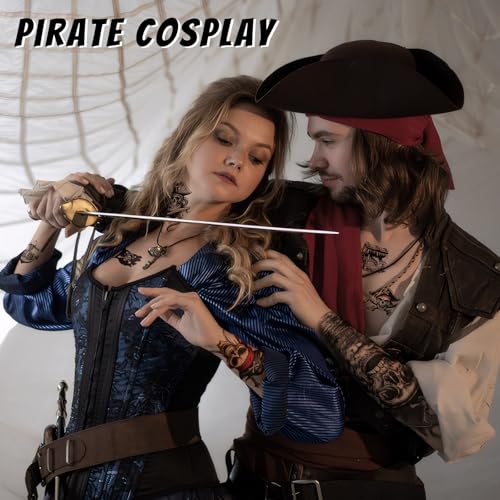 Image of 77 Sheets Pirate Temporary Tattoos Adult,Captain Anchor Compass Sailboat Tattoos, Pirate Ships Flag Skull Crossbones Sailor Fake Tattoo for Costume, Fake Arm Tattoos for Men Women Kids