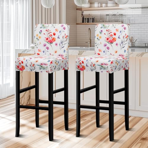 Image of Lellen Bar Stool Covers Set of 4- Jacquard Bar Stool Chair Cover with Backs,Barstool Covers Slipcovers,Stretch Barstool Seat Covers,Chair Protector Covers for Kitchen Dining Room Counter Island