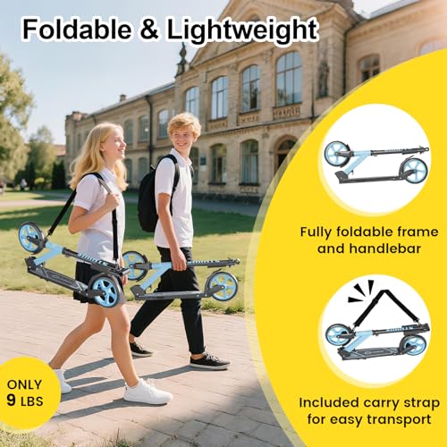 Image of SIMATE Kick Scooter for Kids Teens & Adults, 4 Adjustable Heights, 8IN All Terrain Big Wheels, Foldable and Lightweight, Gifts for Girls Boys