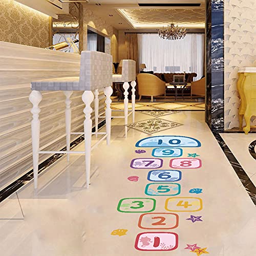 Image of HUANLE Kids DIY Lattice Floor Sticker Hopscotch Footprint Home Decor Number Brain Games Sticker Digital Pathway Art Floor Tile Decals Puzzle Games Party Social Decor for Baby Room Classroom Nursery