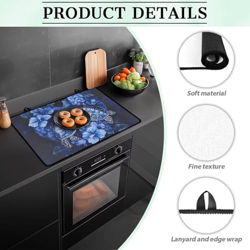 Image of Poceacles Stove Top Cover Protector Glass Stove Guard Anti-slip Scratch Resistant Cooktop Protector Range Cover Extra Counter Space, 29'' x 21'', Sea Turtle Flower Blue