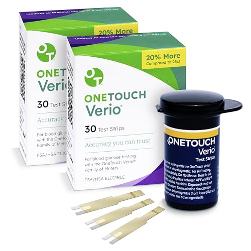 OneTouch Verio Test Strips - 60 Count - Diabetic Test Strips for Blood Glucose Meter & Daily Blood Sugar Levels - 30 Count/Pack (2 Pack)