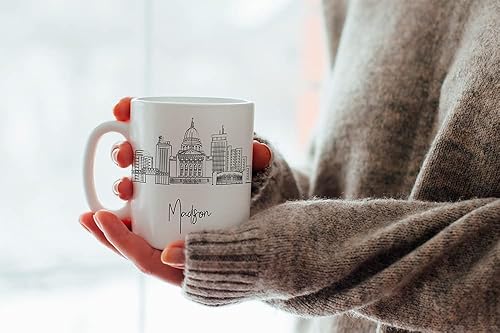 Miniatura 2 de Madison - Taza de cerámica Skyline Keepsake de 11 onzas, taza de café personalizada, regalo para cumpleaños, taza de café con diseño de horizonte