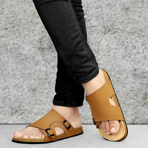 Image of Men Full Cover Double Buckle Slippers | Covered Slip-On Sandals for Men | Comfortable Footwear | Adjustable Strap Rubber Sandals | Anti-Slip Sole Slippers