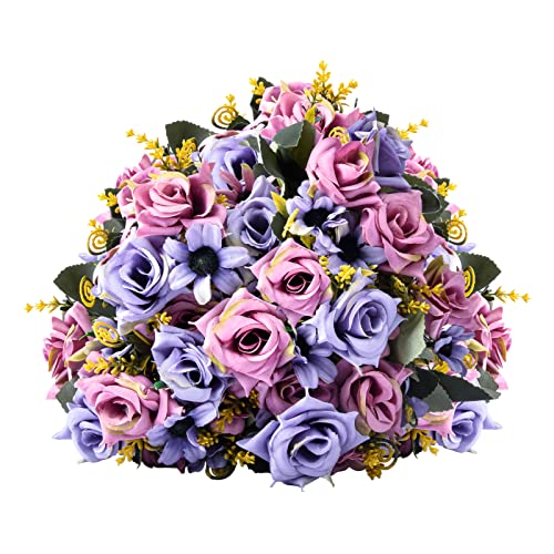 Bffach Fleurs Artificielles Roses, Fausses Fleurs pour La Maison Garden Party Bureau Décoration, Fausses Fleurs pour Bouquets De Mariage De Mariée, Cadeaux De Saint Valentin Bouquet Décor(Mauve) Cover