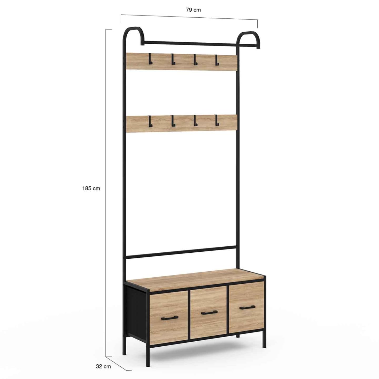 IDMarket - Vestiaire d'entrée Utah avec Banc et 3 tiroirs en Tissu Design Industriel