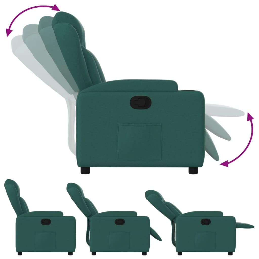 IKAYAA Sillón Reclinable Tela, Sillón De Relax, Sillon Relax, Sillon Relax con Bolsillos Laterales, Sofá Individual, Butaca Orejera, para Salón Oficina Dormitorio Verde Oscuro
