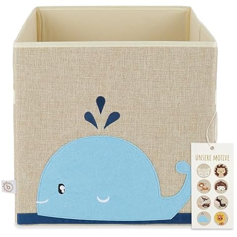 Bieco pudełko do przechowywania dla dzieci | motyw wieloryba ok. 36L składane | urocze pudełko na zabawki do regału Kallax | pudełko do przechowywania 33 x 33 x 33 | pudełka Kallax do przechowywania