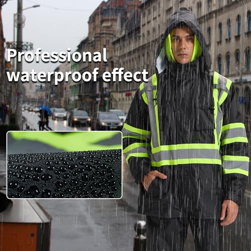 SRsafety High Visibility Rain Gear, Class 3 High Visibility Work Rain Gear for Men, Construction Rain Suits