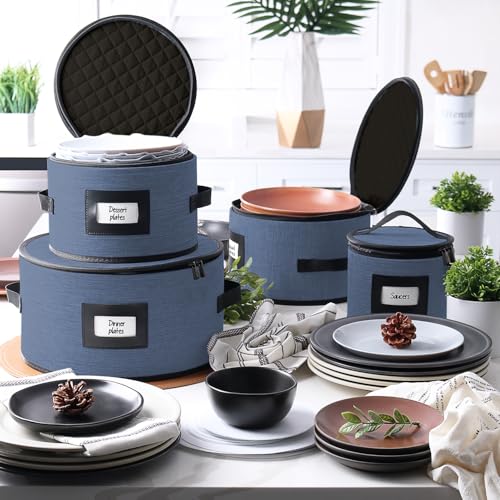 Image of Hearth & Harbor 4 Piece Dish Storage Containers, China Storage, Blue