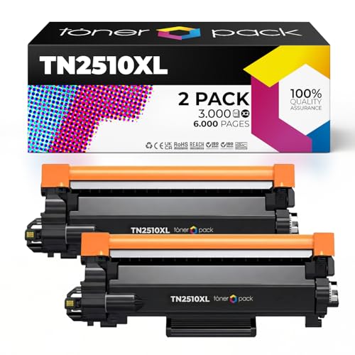 TONER PACK TN2510 TN2510XL Cartucho de Tóner Compatible para Brother MFC L2800DW HL L2400DW HL L2400DWE DCP L2620DW DCP L2627DW MFC L2827DW MFC L2835DW MFC L2860DW (2 Unidades)