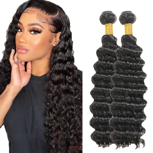 AuokMar Tissage Bresilien Cheveux Humain Natural Black Bundles Human Hair Extension Machine Double Weft Weave Deep Wave Human Hair Tissage Cheveux Naturels...