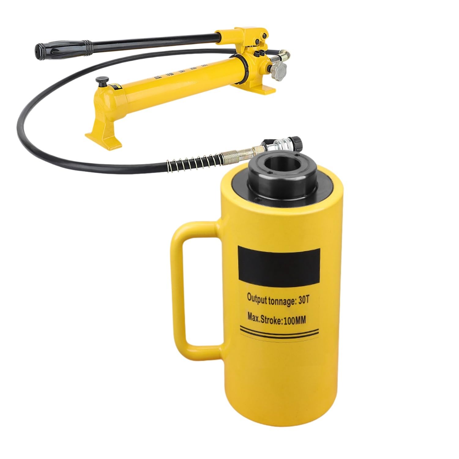 Hydraulischer Wagenheber mit Handpumpe, hohler einfachwirkender Zylinder, Push and Pull Funktion, 4 Zoll Hub Gewerbe, Industrie & Wissenschaft