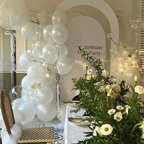 Image of 120 Pack Pearl White Balloons, Bright 12 inch Royal White Latex Party Balloons for Birthday Wedding Baby Shower Halloween.